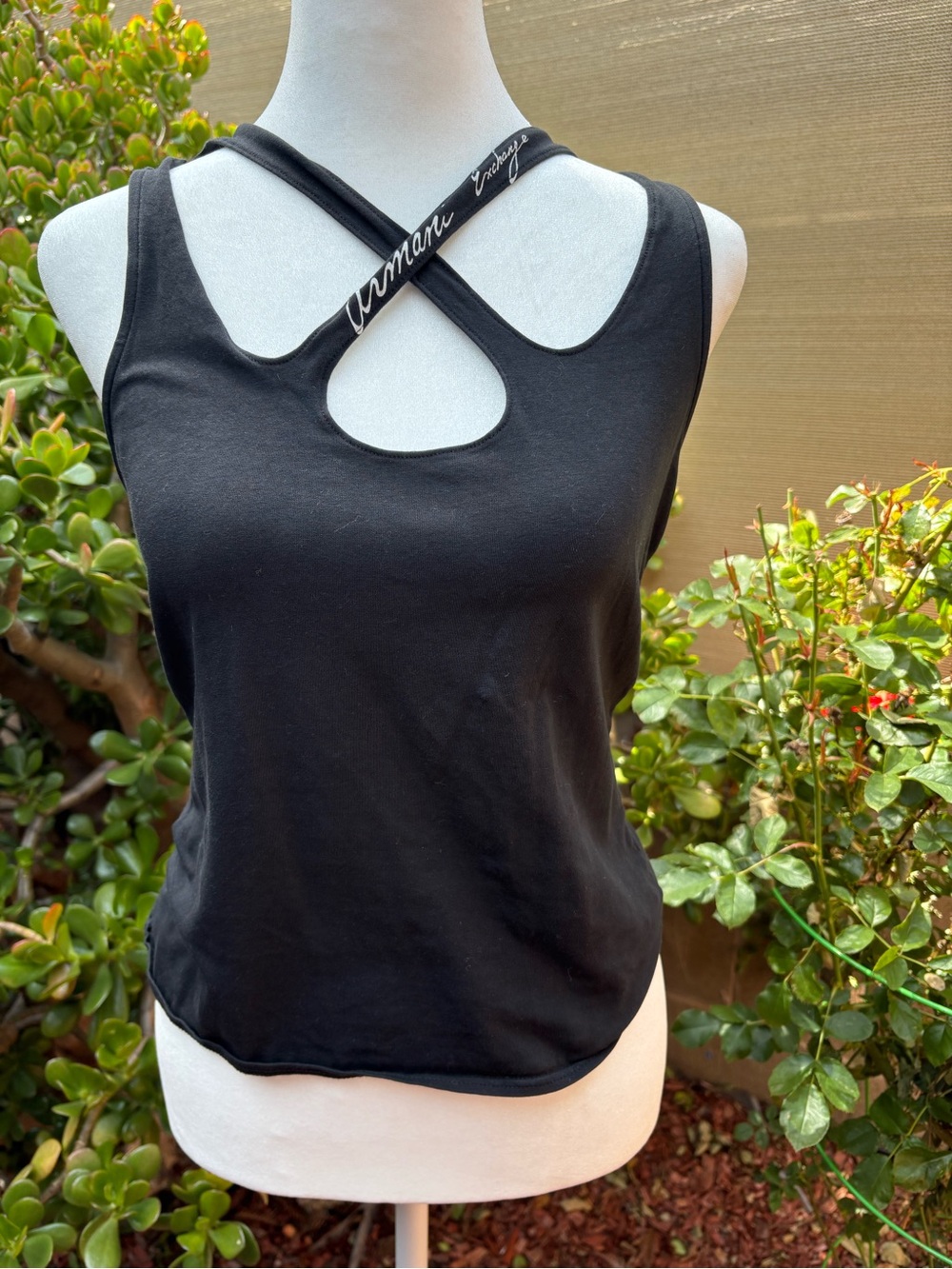 Armani Exchange Black Crossback Tank Top with Branded Straps